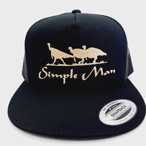 Simple Man Turkey Flat Bill Trucker Mesh Snapback Cap Hat Black Embroidered